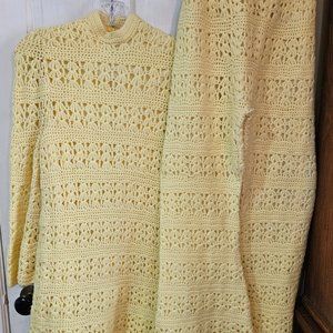 Vintage 1960s summer yellow 2-piece dress pants set with bell hems